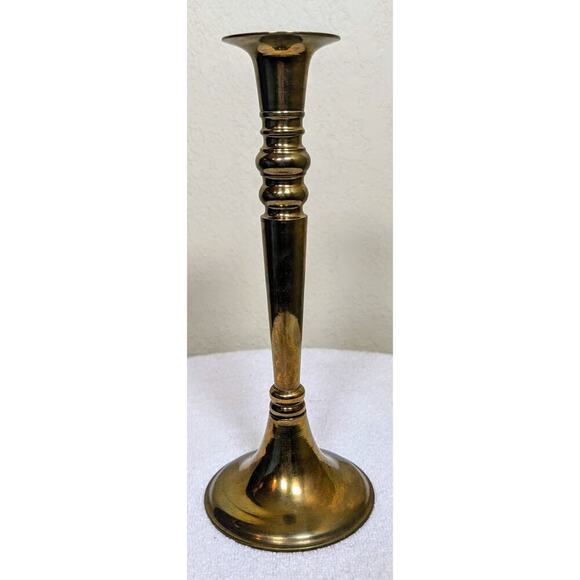 CANDLE HOLDER Taper, Vintage MCM Single -Brass - 9.5", Columnar. VGC - Picture 3 of 6